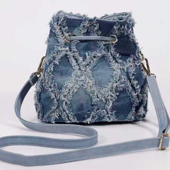 Denim Bucket Tote Cross Body Bag