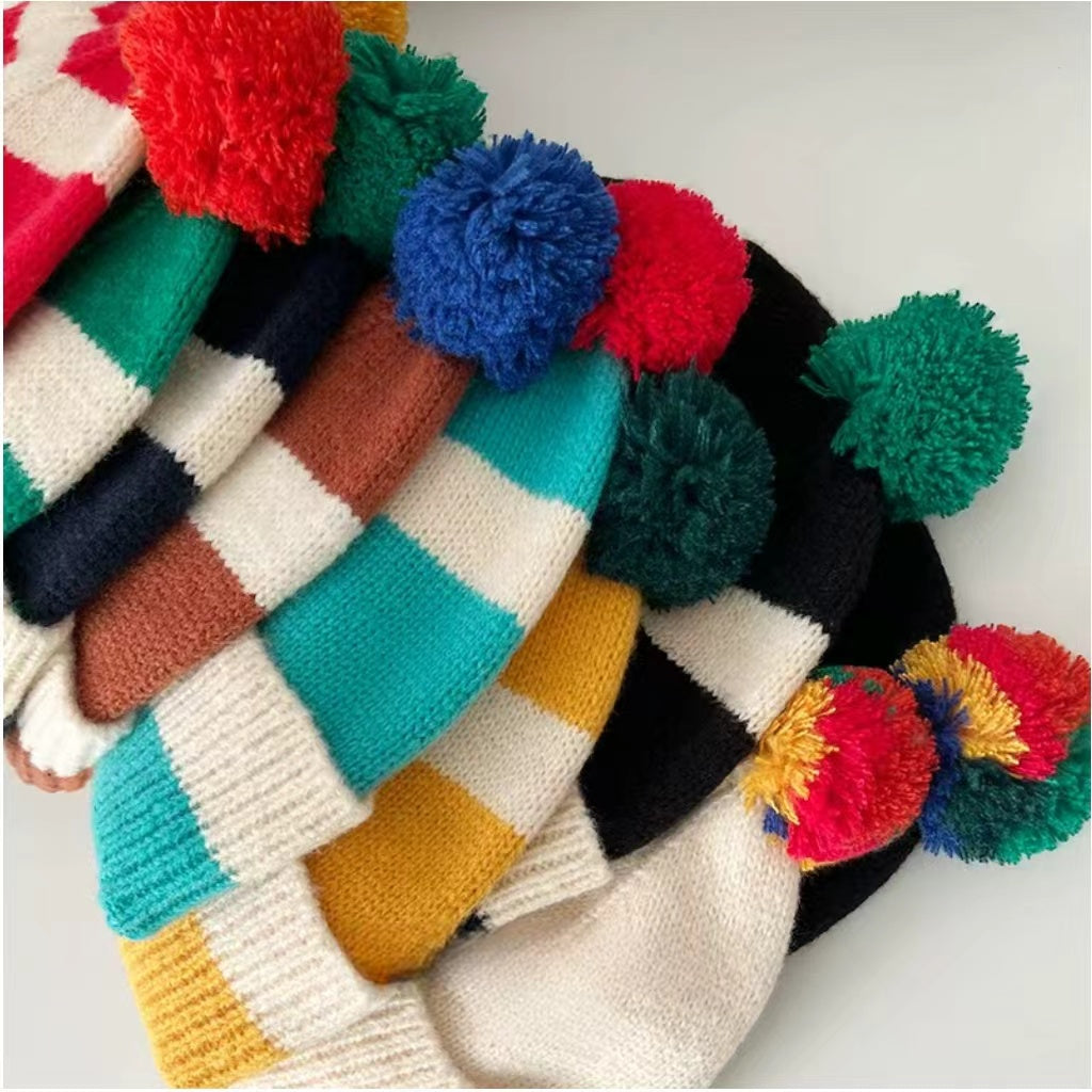 Striped Pom Pom Beanie