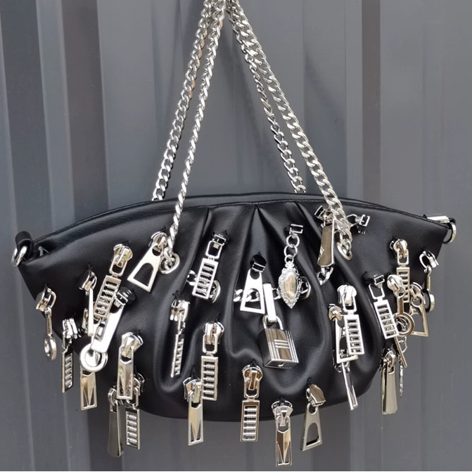 Cyberpunk Zipper Hobo Bag