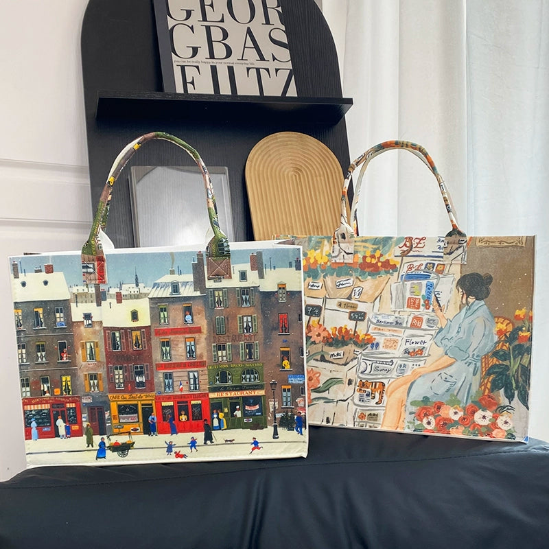 Cartoon Print Felt Tote Bag