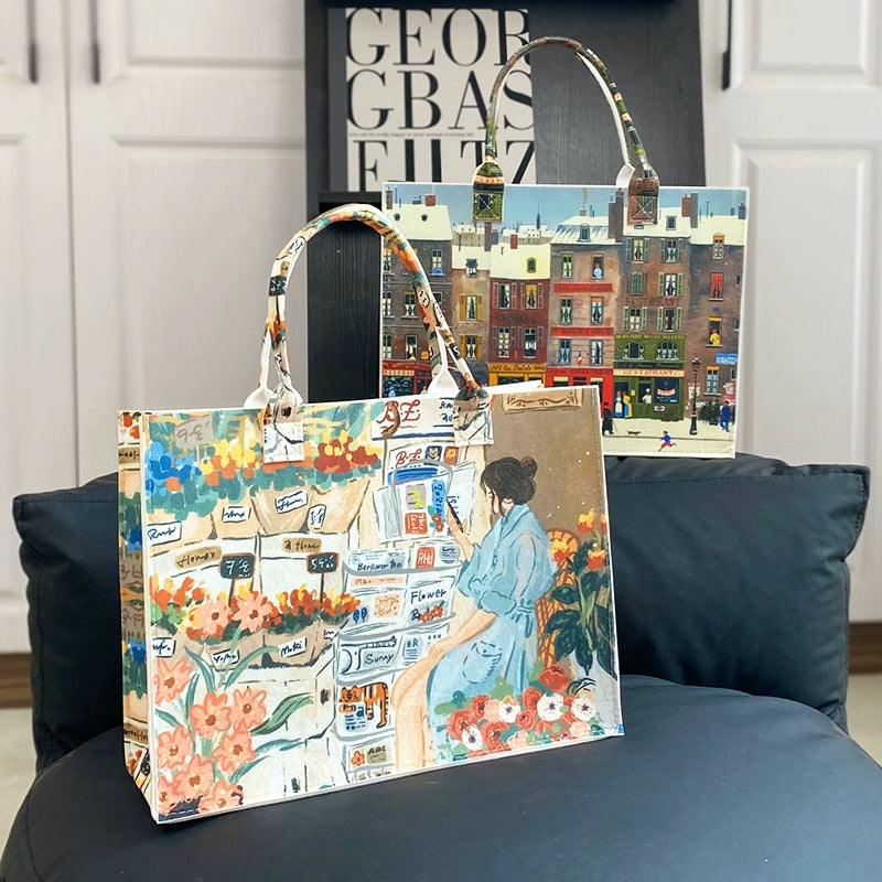 Cartoon Print Felt Tote Bag