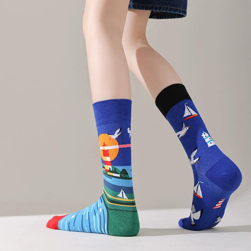 Mismatched Trendy Design Crew Socks