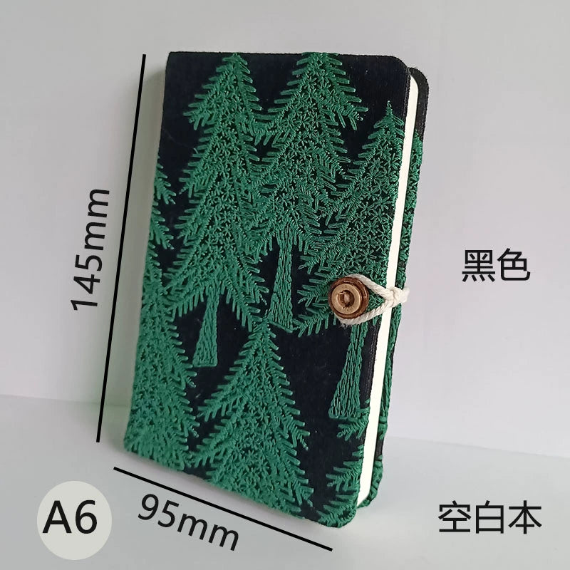 Linen Embroidered Pine Forest Journal