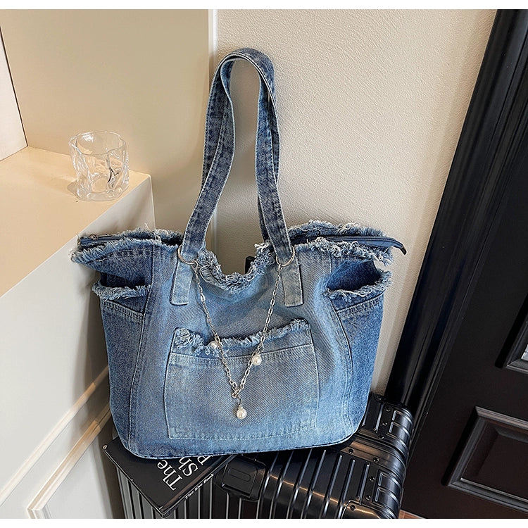 Distressed Denim Tote Bag