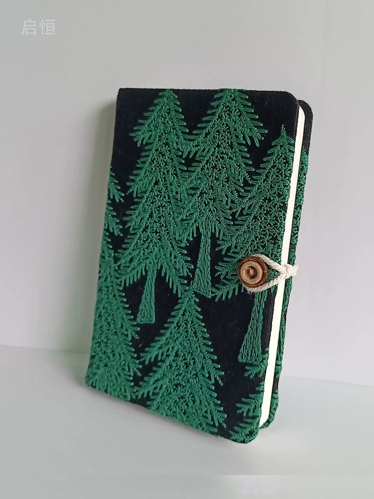 Linen Embroidered Pine Forest Journal
