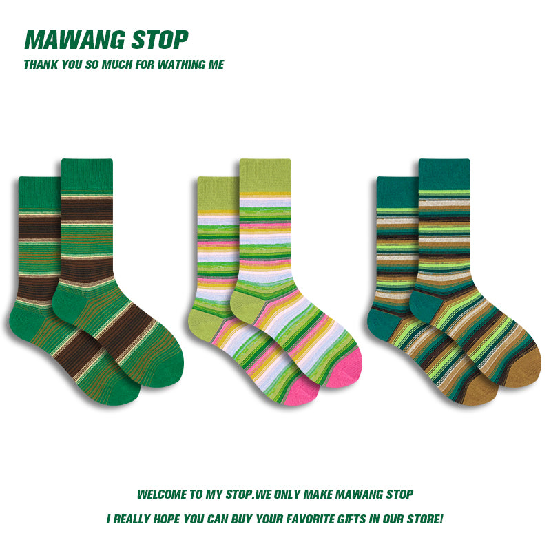 Retro Green Stripe Crew Socks