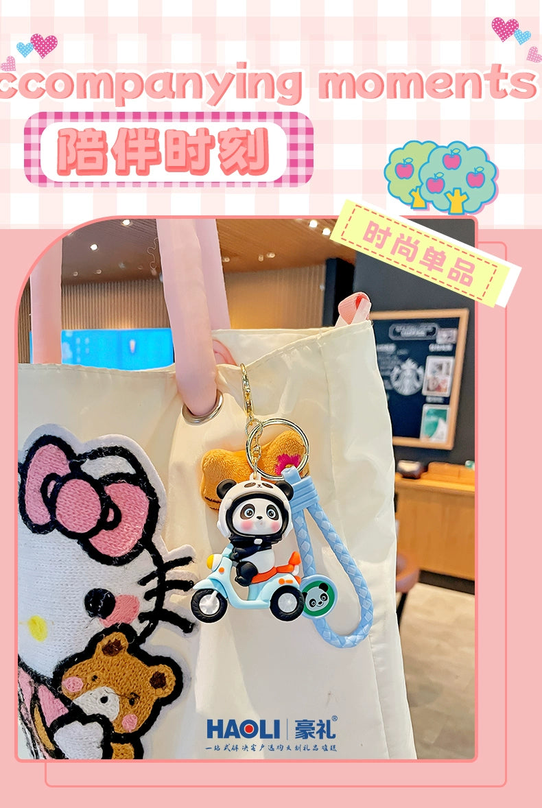 Panda on Scooter Keychain