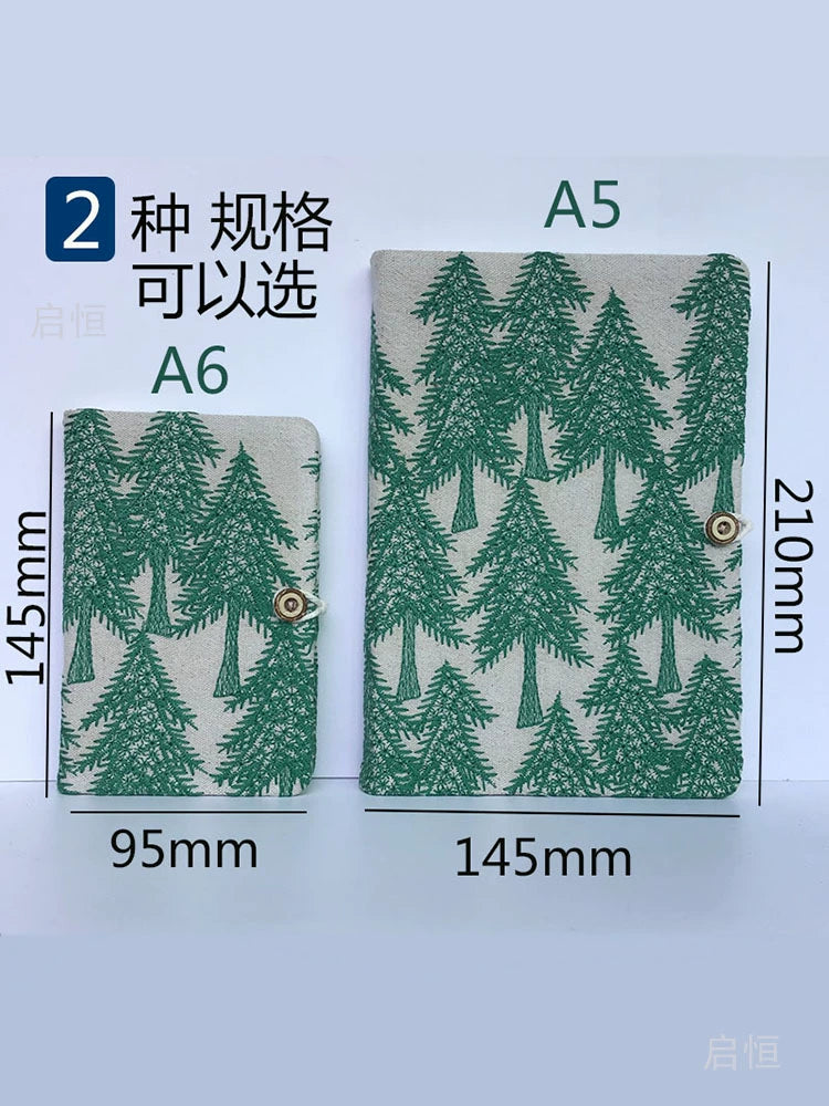 Linen Embroidered Pine Forest Journal