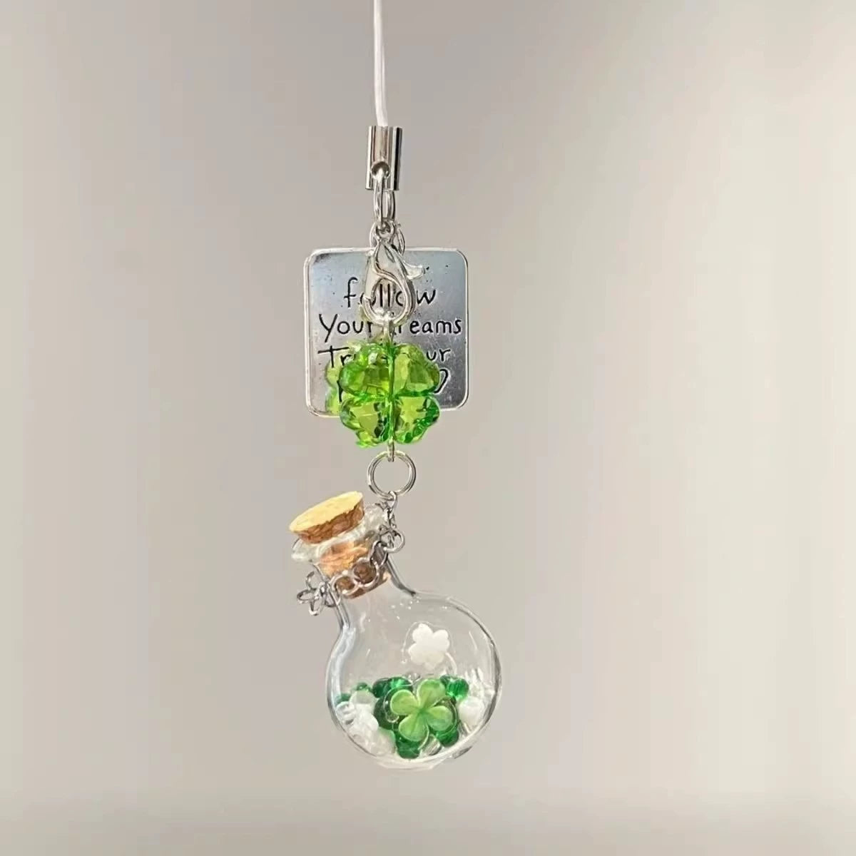 Four Leaf Clover Wishing Bottle Phone Charm