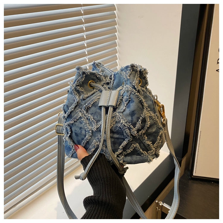 Denim Bucket Tote Cross Body Bag