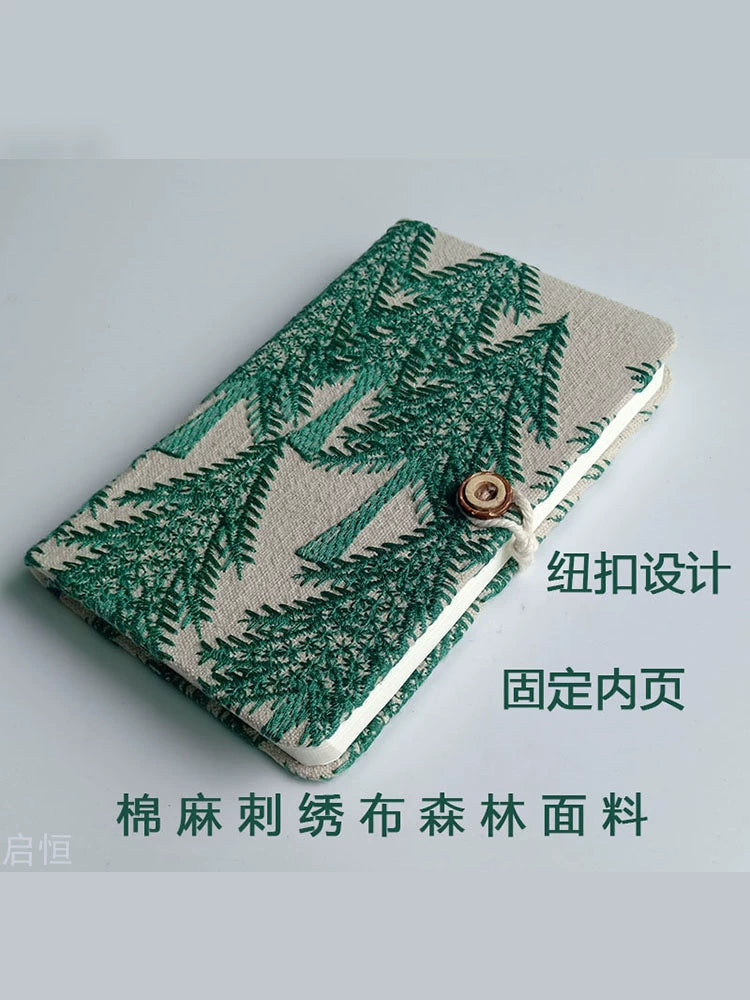 Linen Embroidered Pine Forest Journal