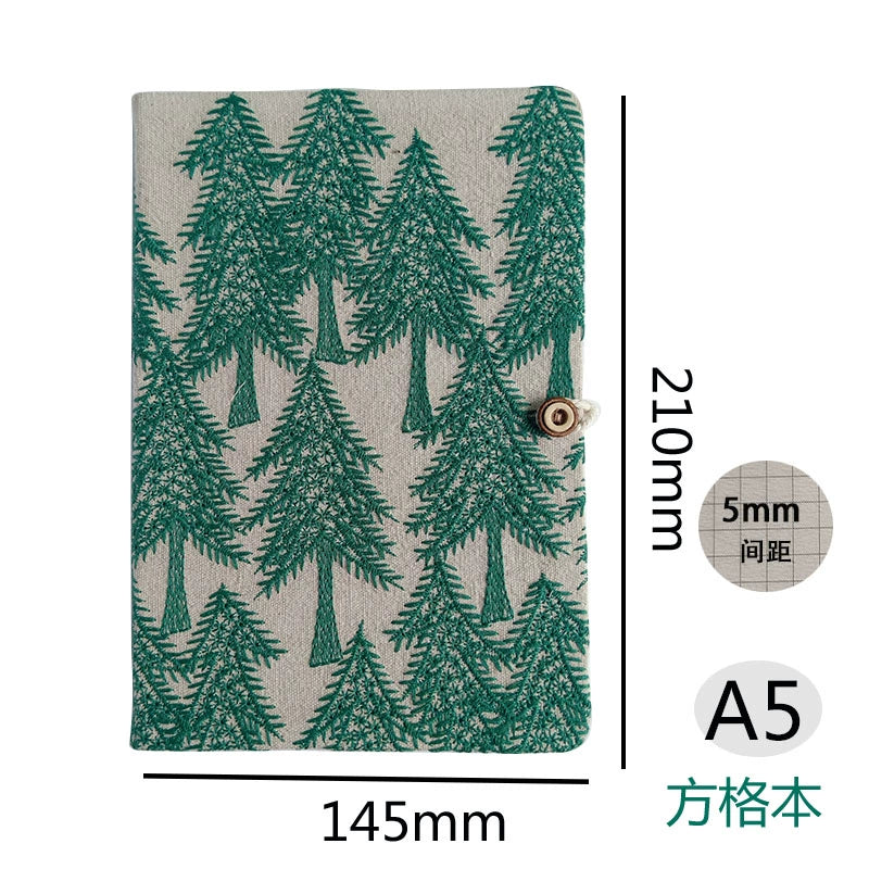 Linen Embroidered Pine Forest Journal