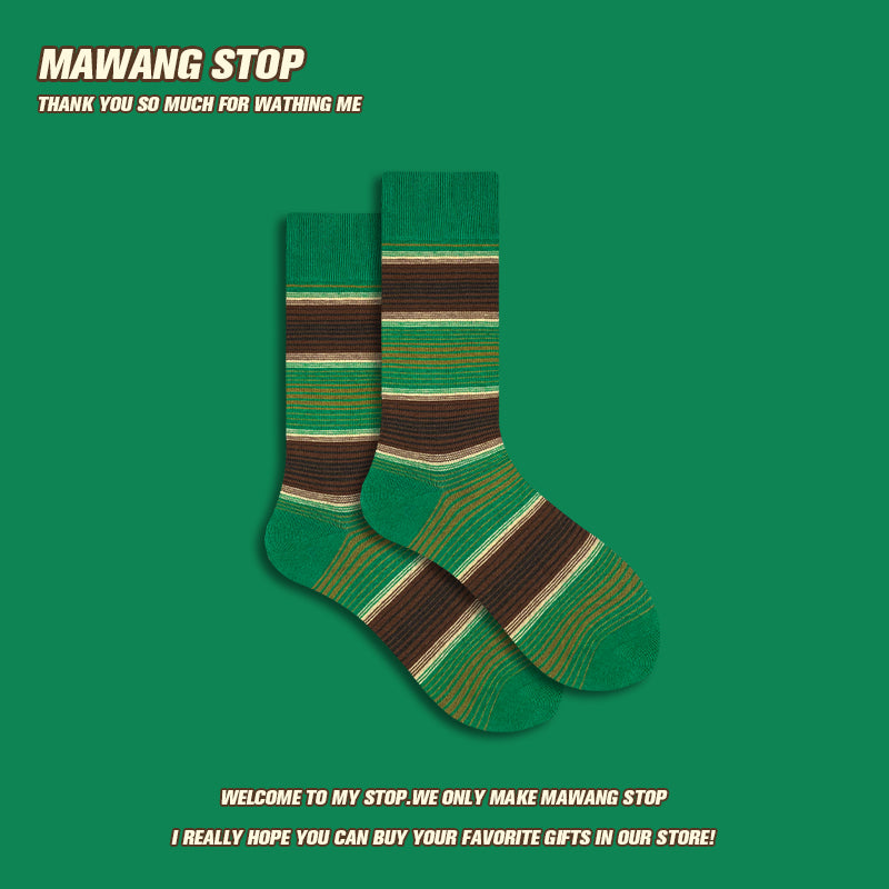 Retro Green Stripe Crew Socks