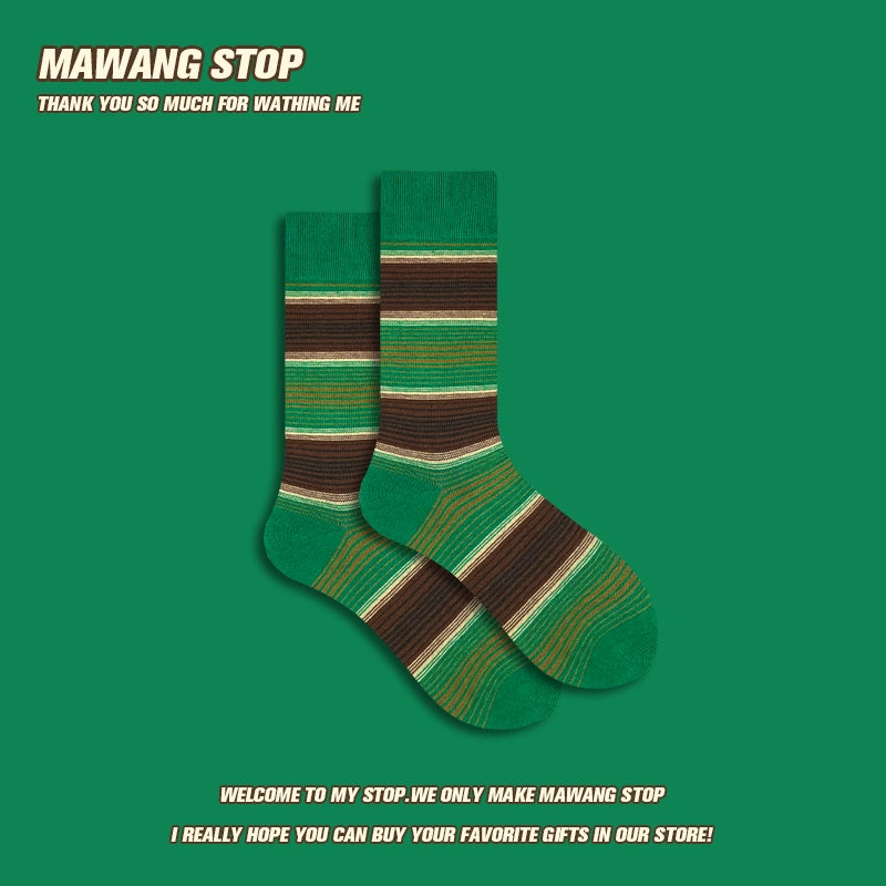 Retro Green Stripe Crew Socks
