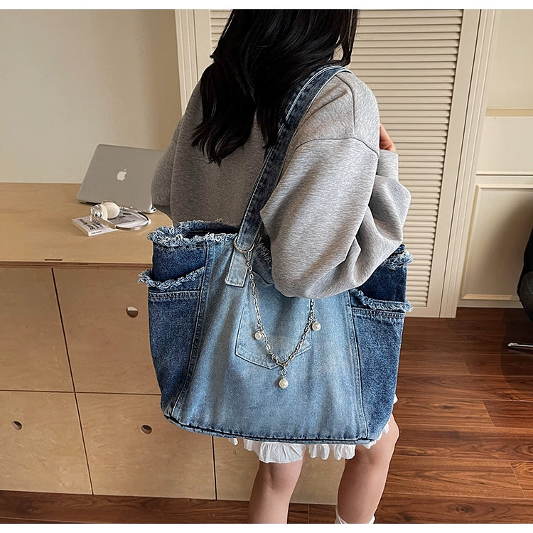 Distressed Denim Tote Bag