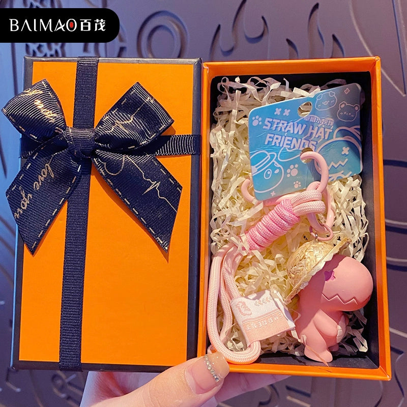 Dino in Straw Hat Keychain