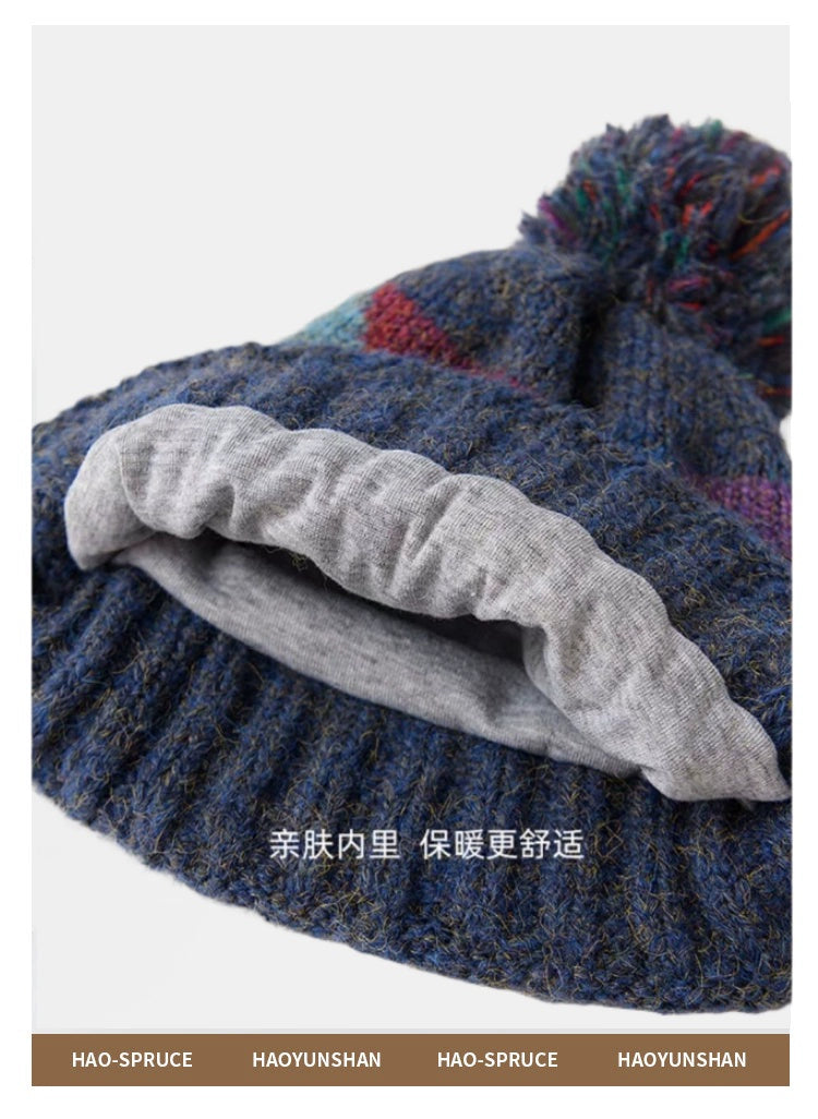 Geo-Color Block Pom-Pom Beanie