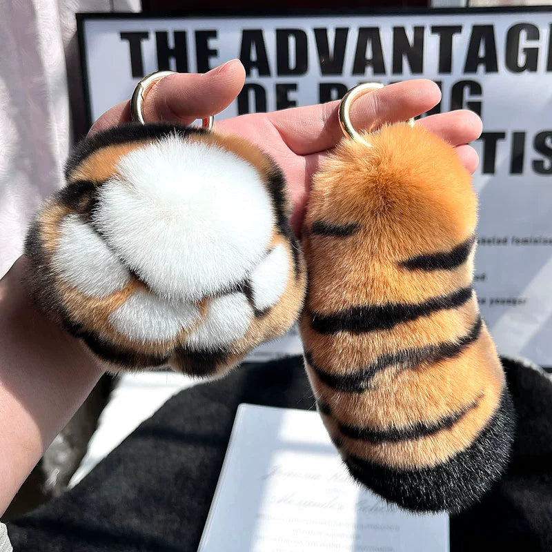 Rabbit Fur Tiger Keychain