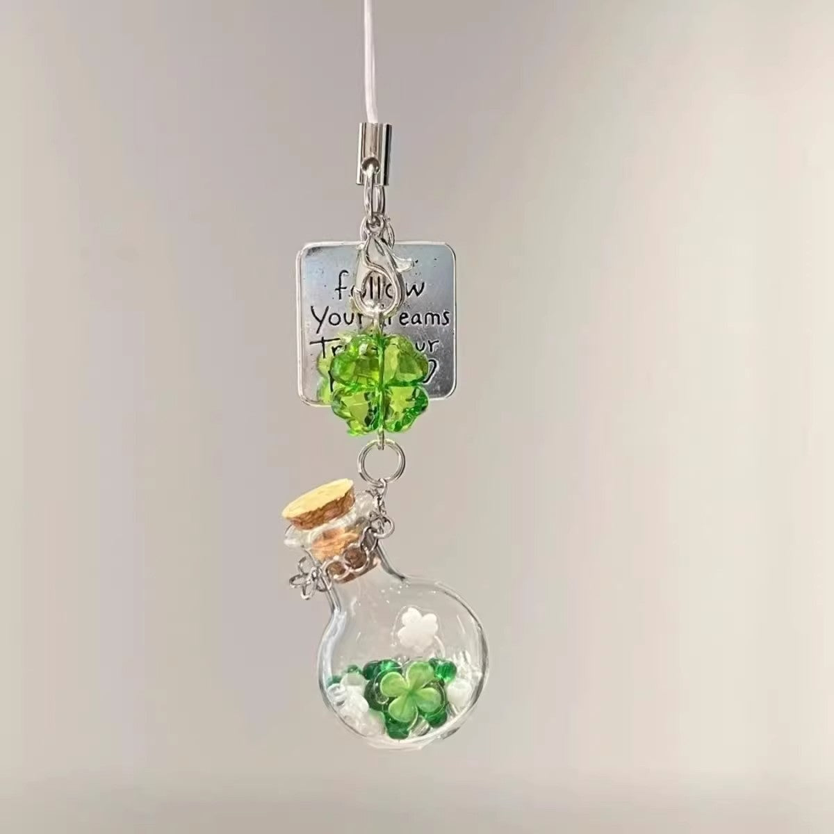 Ins-style Refreshing Four-leaf Clover Wishing Bottle Phone Charm