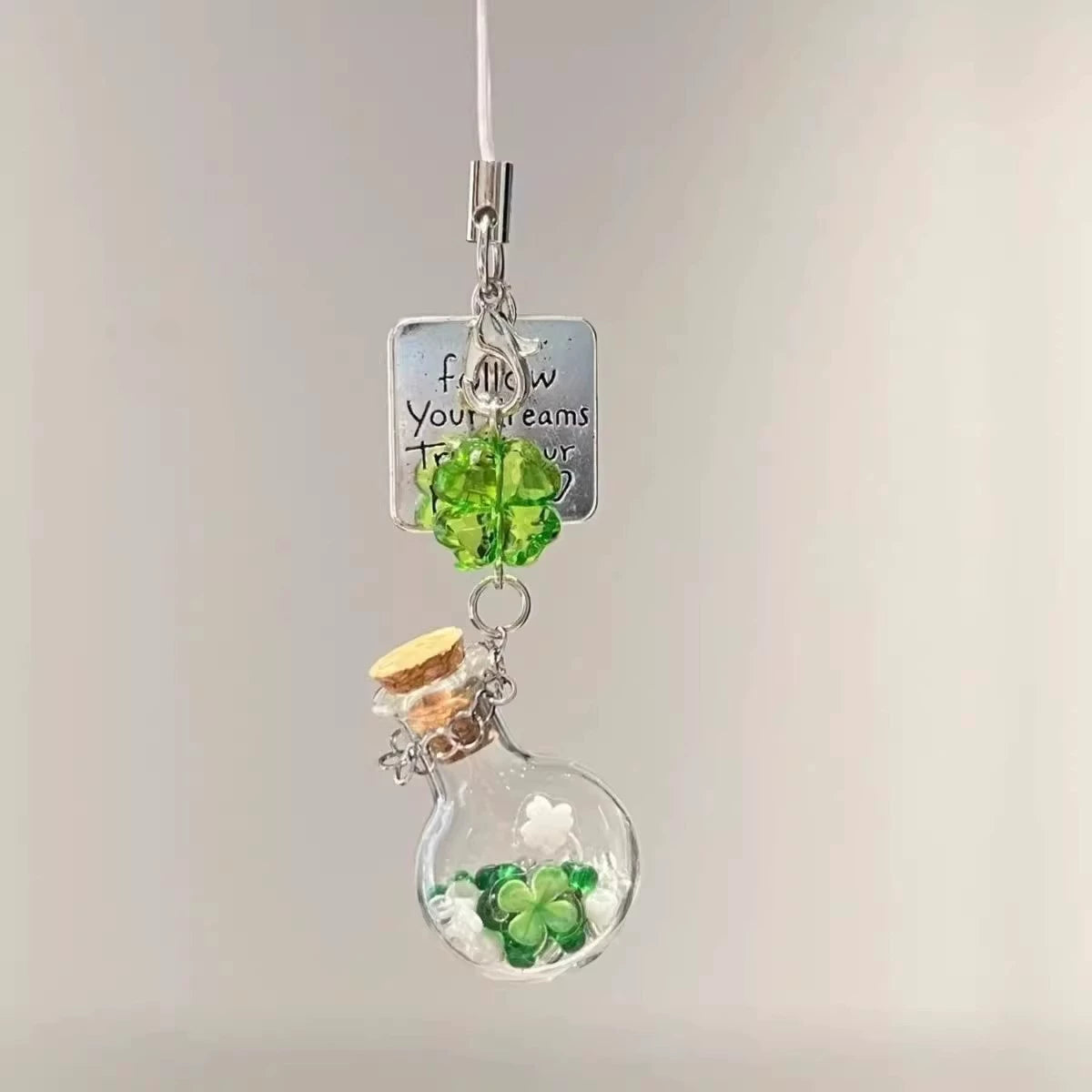 Ins-style Refreshing Four-leaf Clover Wishing Bottle Phone Charm