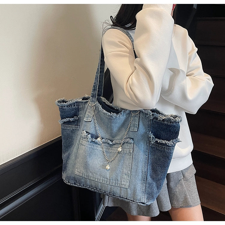 Distressed Denim Tote Bag