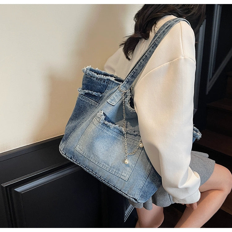 Distressed Denim Tote Bag