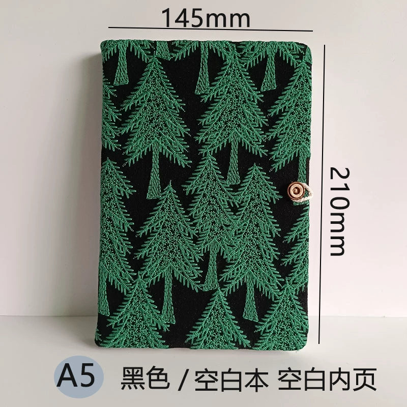 Linen Embroidered Pine Forest Journal