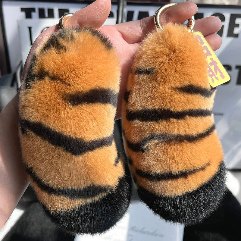 Rabbit Fur Tiger Keychain