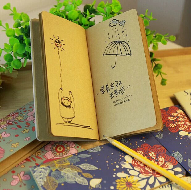 Vintage Flower And Bird Sketch Pocket Journal