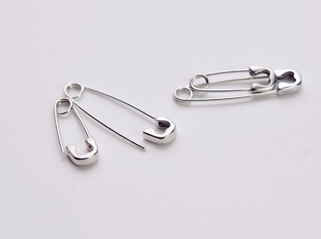 Hip-Hop Style Silver Plated Safety Pin Earrings