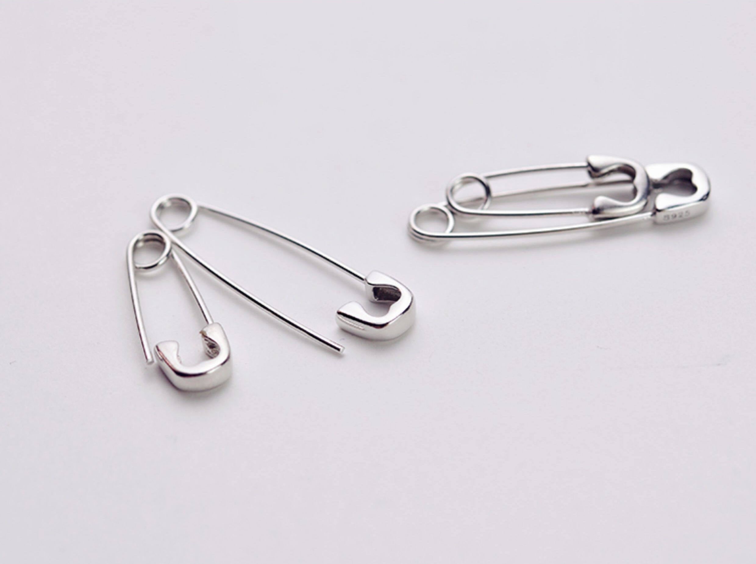 Hip-Hop Style Silver Plated Safety Pin Earrings