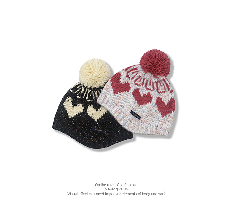 Pom Pom Heart Beanie