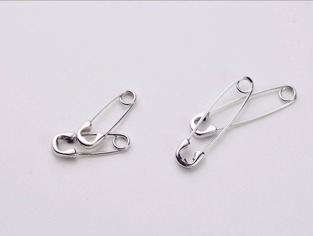 Hip-Hop Style Silver Plated Safety Pin Earrings