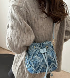 Denim Bucket Tote Cross Body Bag