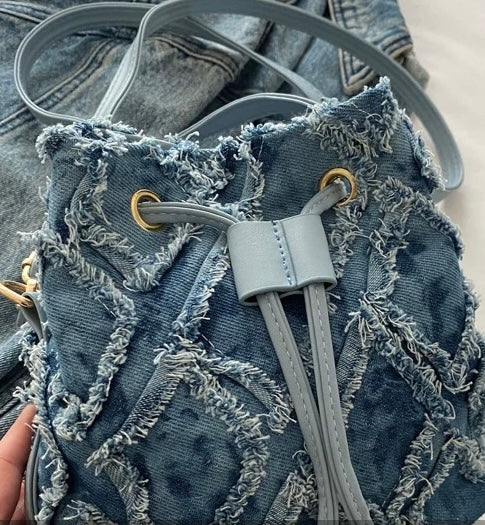 Denim Bucket Tote Cross Body Bag