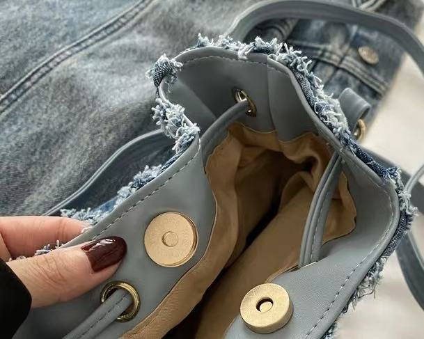 Denim Bucket Tote Cross Body Bag