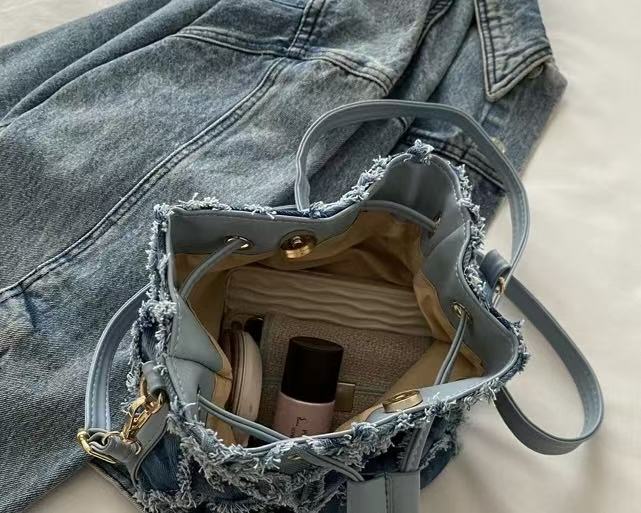 Denim Bucket Tote Cross Body Bag