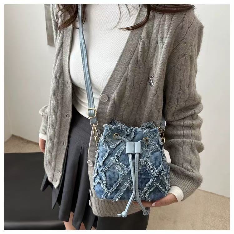 Denim Bucket Tote Cross Body Bag