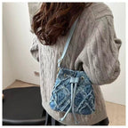 Denim Bucket Tote Cross Body Bag