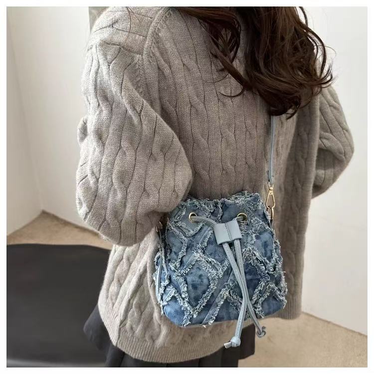 Denim Bucket Tote Cross Body Bag