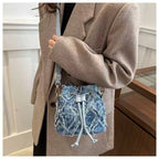 Denim Bucket Tote Cross Body Bag