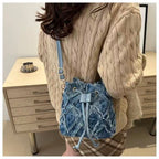 Denim Bucket Tote Cross Body Bag