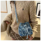 Denim Bucket Tote Cross Body Bag