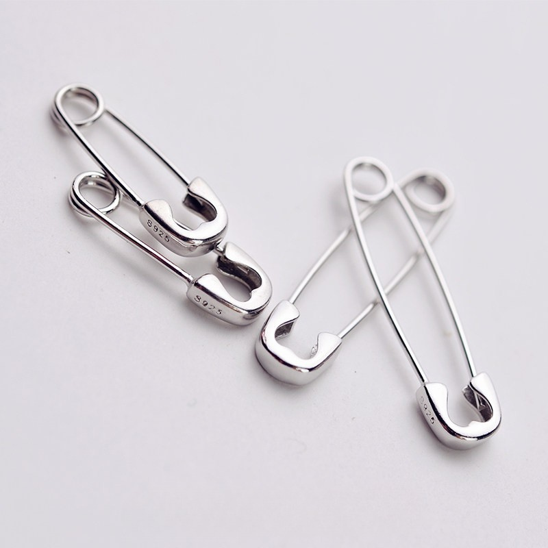 Hip-Hop Style Silver Plated Safety Pin Earrings