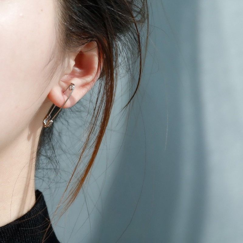 Hip-Hop Style Silver Plated Safety Pin Earrings