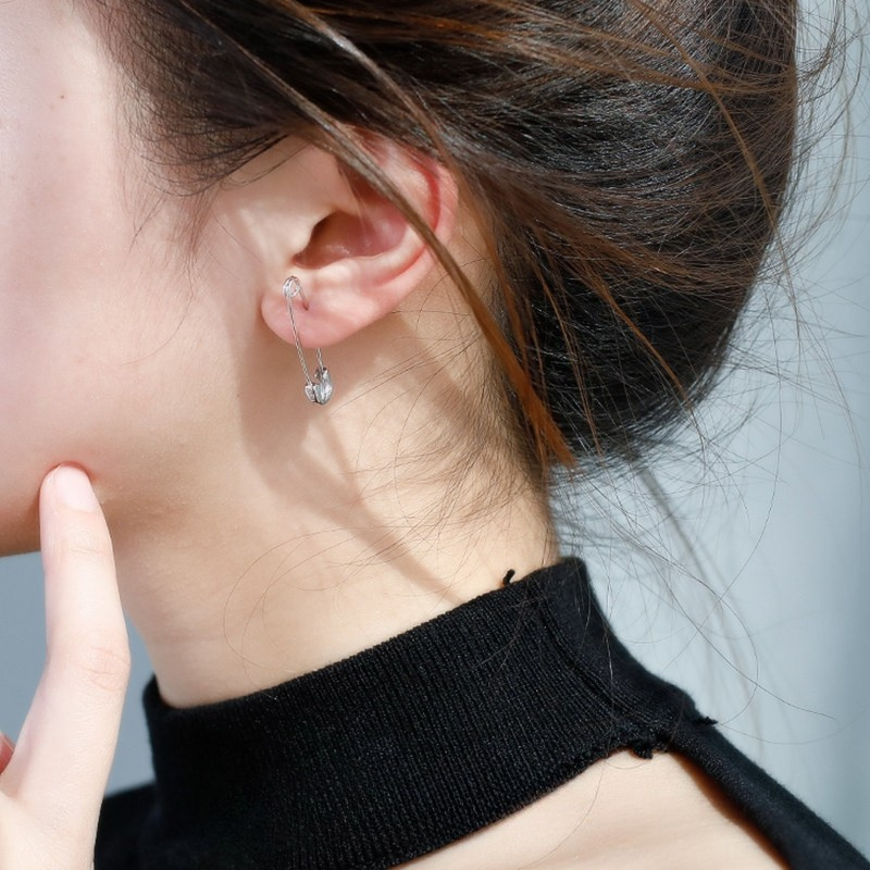 Hip-Hop Style Silver Plated Safety Pin Earrings