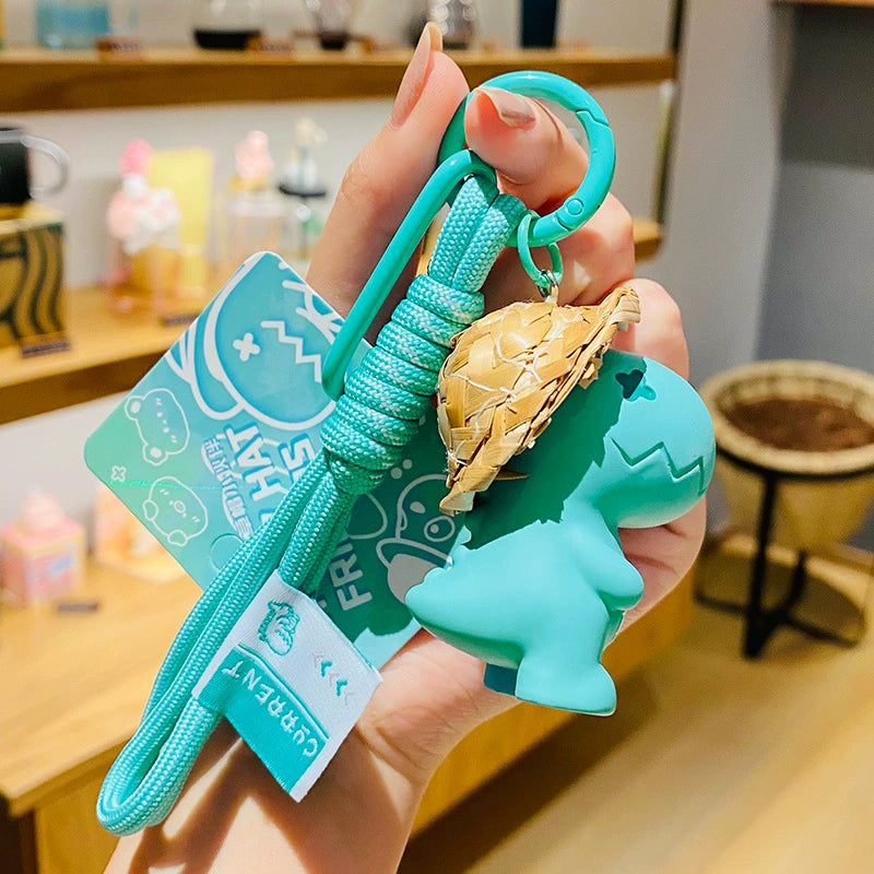 Dino in Straw Hat Keychain