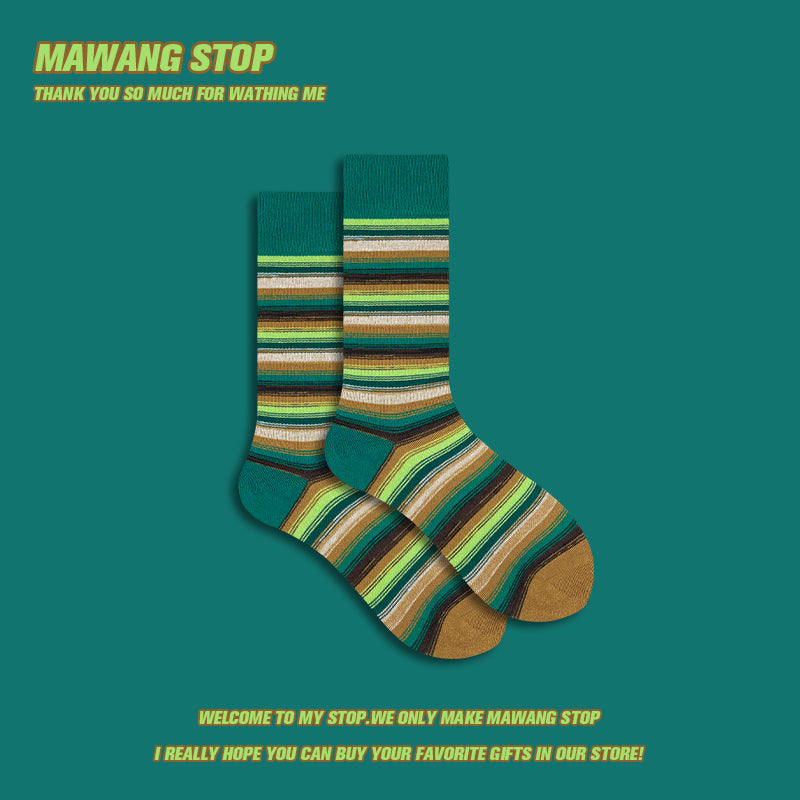 Retro Green Stripe Crew Socks