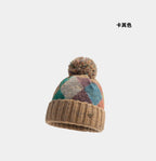 Geo-Color Block Pom-Pom Beanie