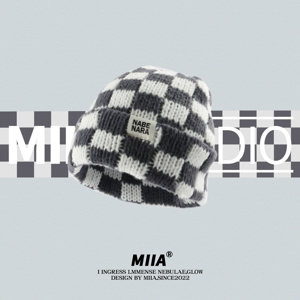 Color Block Checkerboard Beanie
